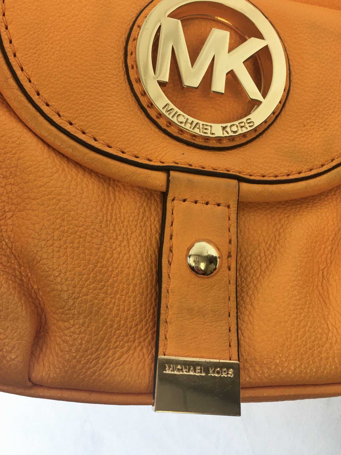 Michael Kors Fulton Bright Orange Large Leather Hobo Shoulder Bag