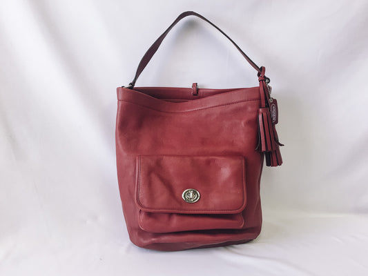 Coach Archive Leather Red Legacy Tassel Bucket Shoulder Bag, Style #21193