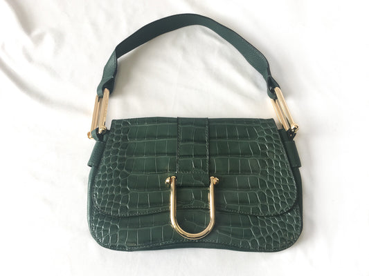Vince Camuto Forest Green Croc Embossed Shoulder Bag