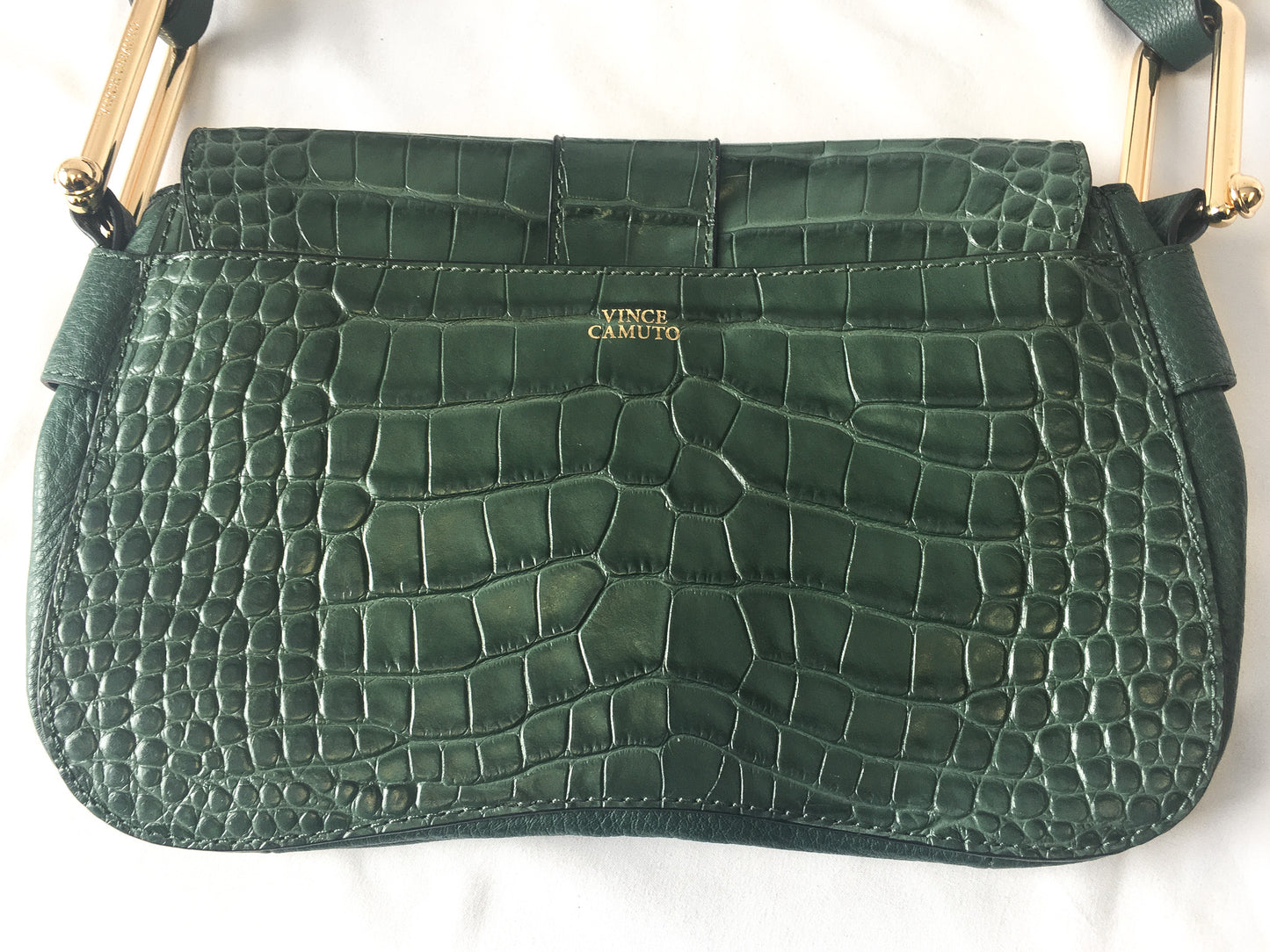 Vince Camuto Forest Green Croc Embossed Shoulder Bag