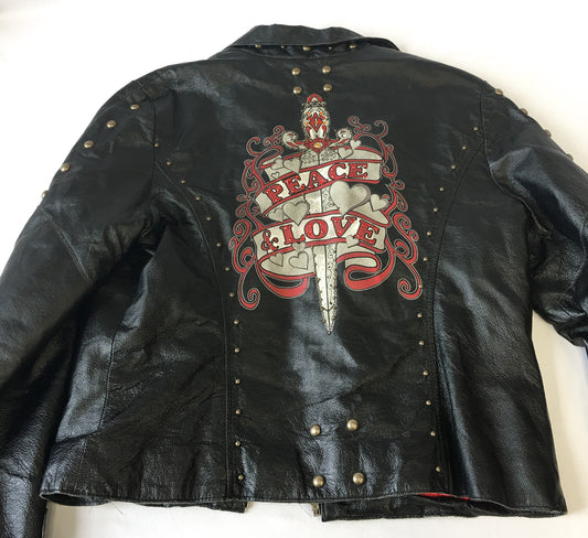 Vintage Wilsons Leather "Peace and Love" Black Leather Jacket, Sz. S