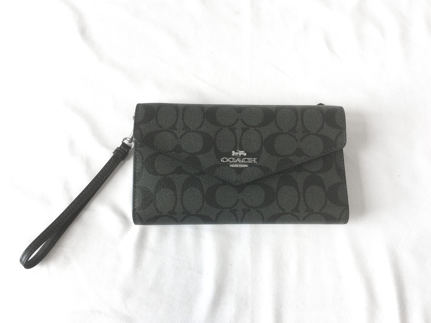Coach Black/Gray Monogram Travel Envelope Wristlet Wallet