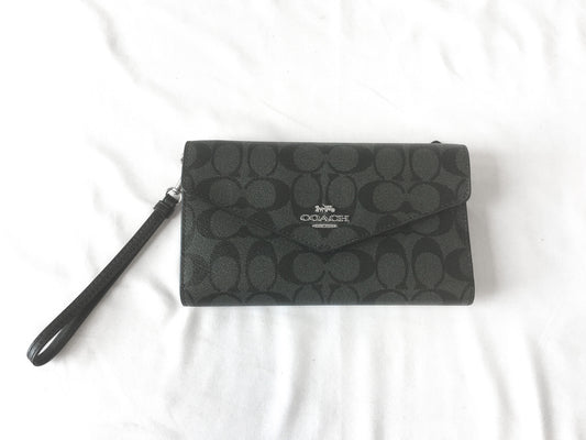 Coach Black/Gray Monogram Travel Envelope Wristlet Wallet