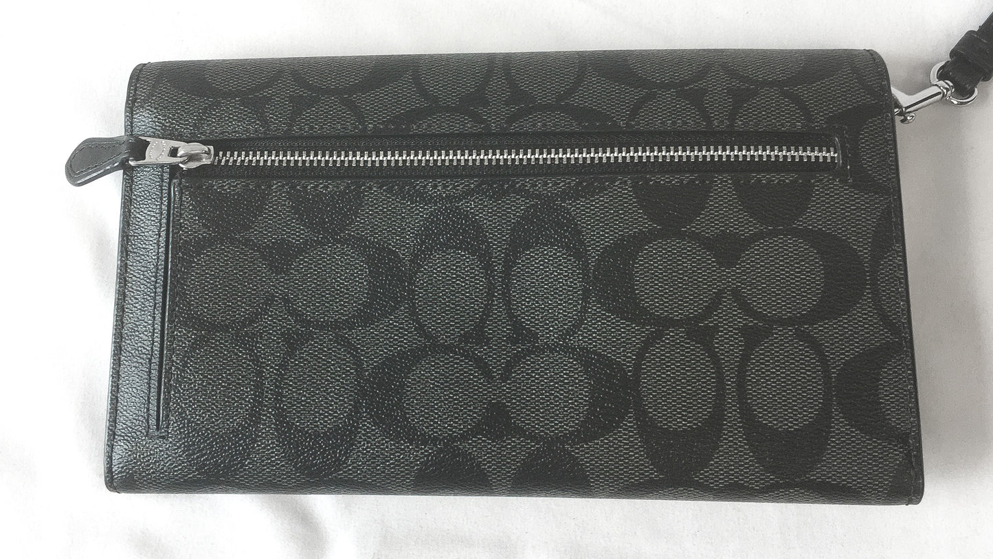 Coach Black/Gray Monogram Travel Envelope Wristlet Wallet