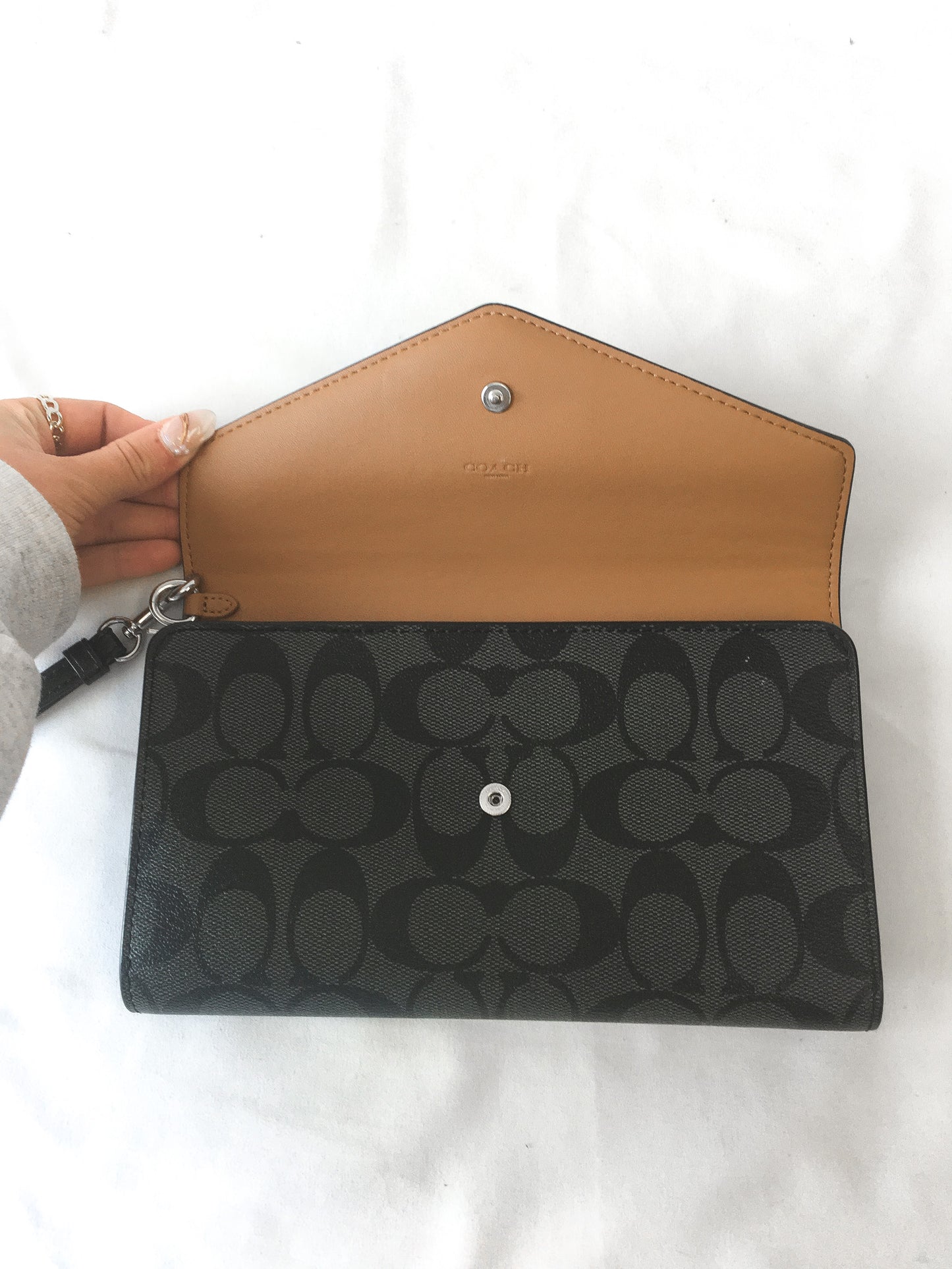Coach Black/Gray Monogram Travel Envelope Wristlet Wallet