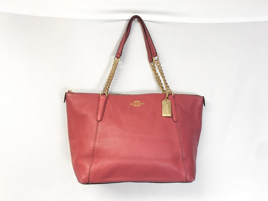 Coach Ava Pink Chain Leather Tote Shoulder Bag F22211