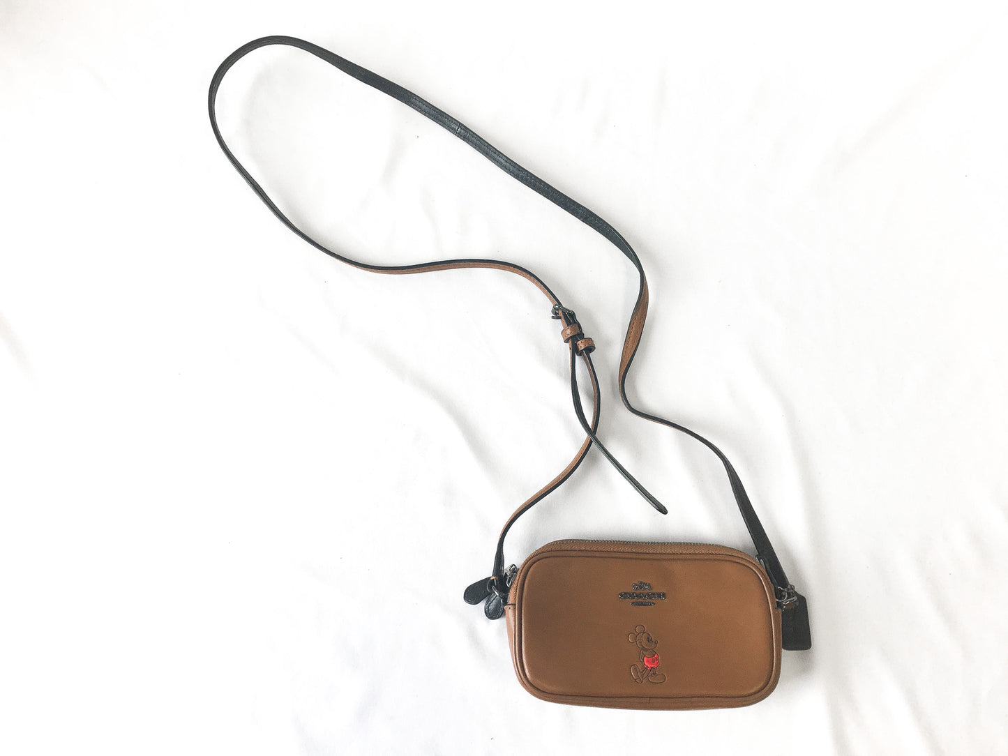 Coach x Disney Mickey Mouse Brown Sadie Leather Crossbody Bag
