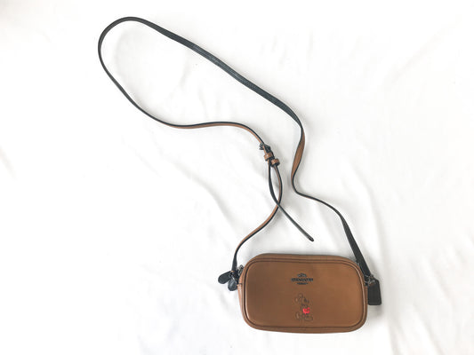 Coach x Disney Mickey Mouse Brown Sadie Leather Crossbody Bag