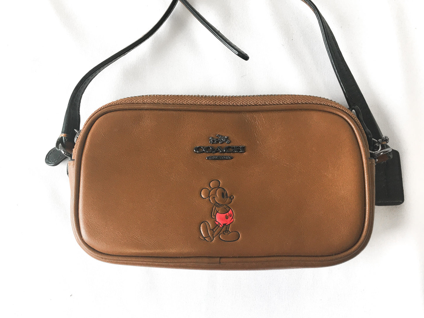 Coach x Disney Mickey Mouse Brown Sadie Leather Crossbody Bag
