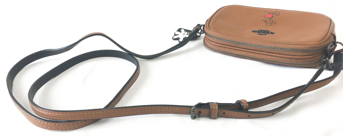 Coach x Disney Mickey Mouse Brown Sadie Leather Crossbody Bag
