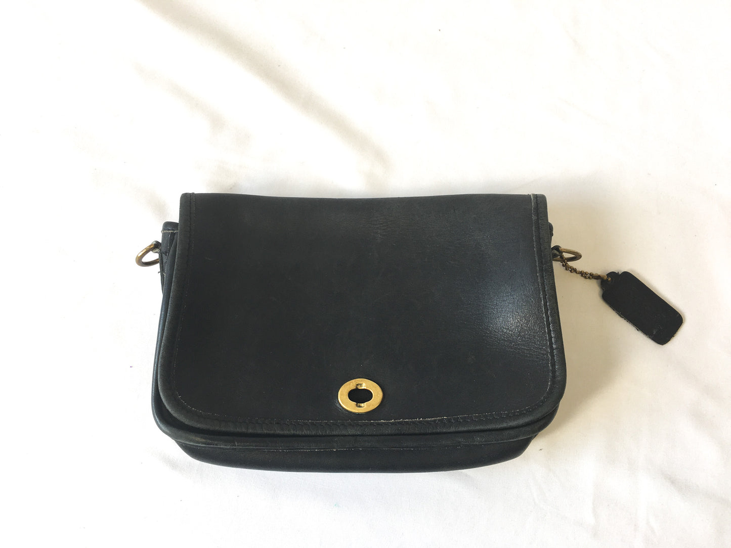 80s Coach Black Leather Dinky Penny Bag For Repair