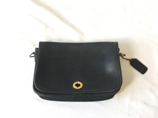 80s Coach Black Leather Dinky Penny Bag For Repair