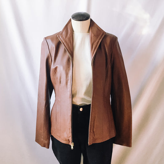 Cole Haan Brown Genuine Lambskin Jacket, Faux Leather Jacket, Women's Sz. S