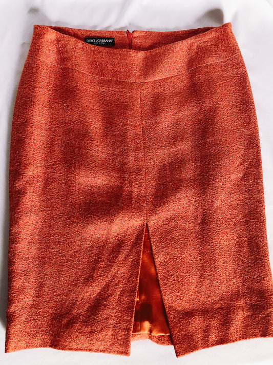 Vintage Dolce & Gabbana Orange Linen Blend Pencil Skirt, Sz. 44