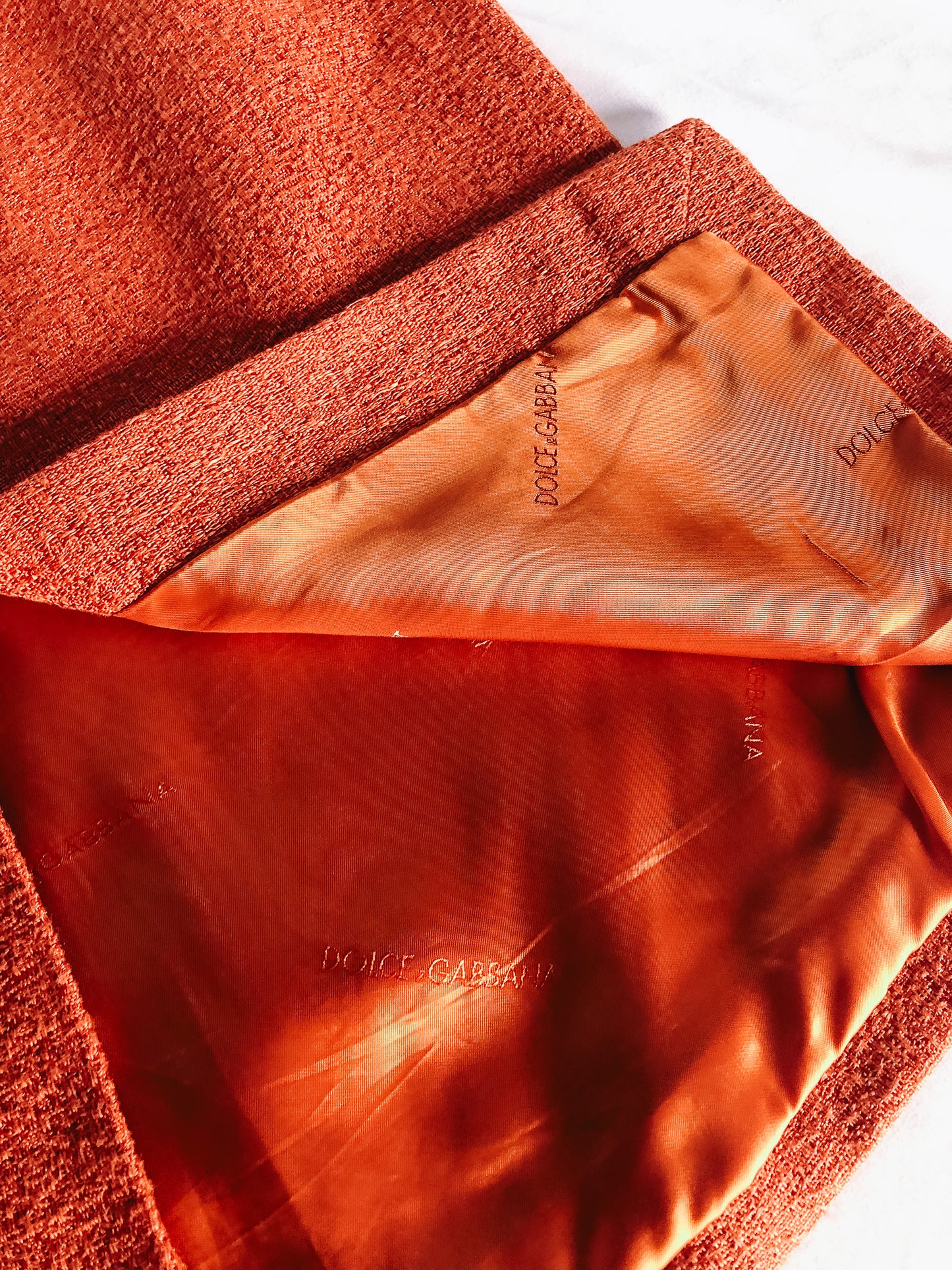 Vintage Dolce & Gabbana Orange Linen Blend Pencil Skirt, Sz. 44