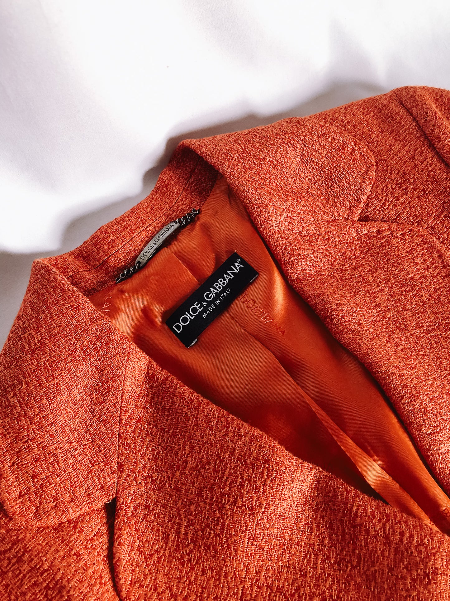 Vintage Dolce & Gabbana Orange Linen Blend Blazer Jacket, Sz. 46