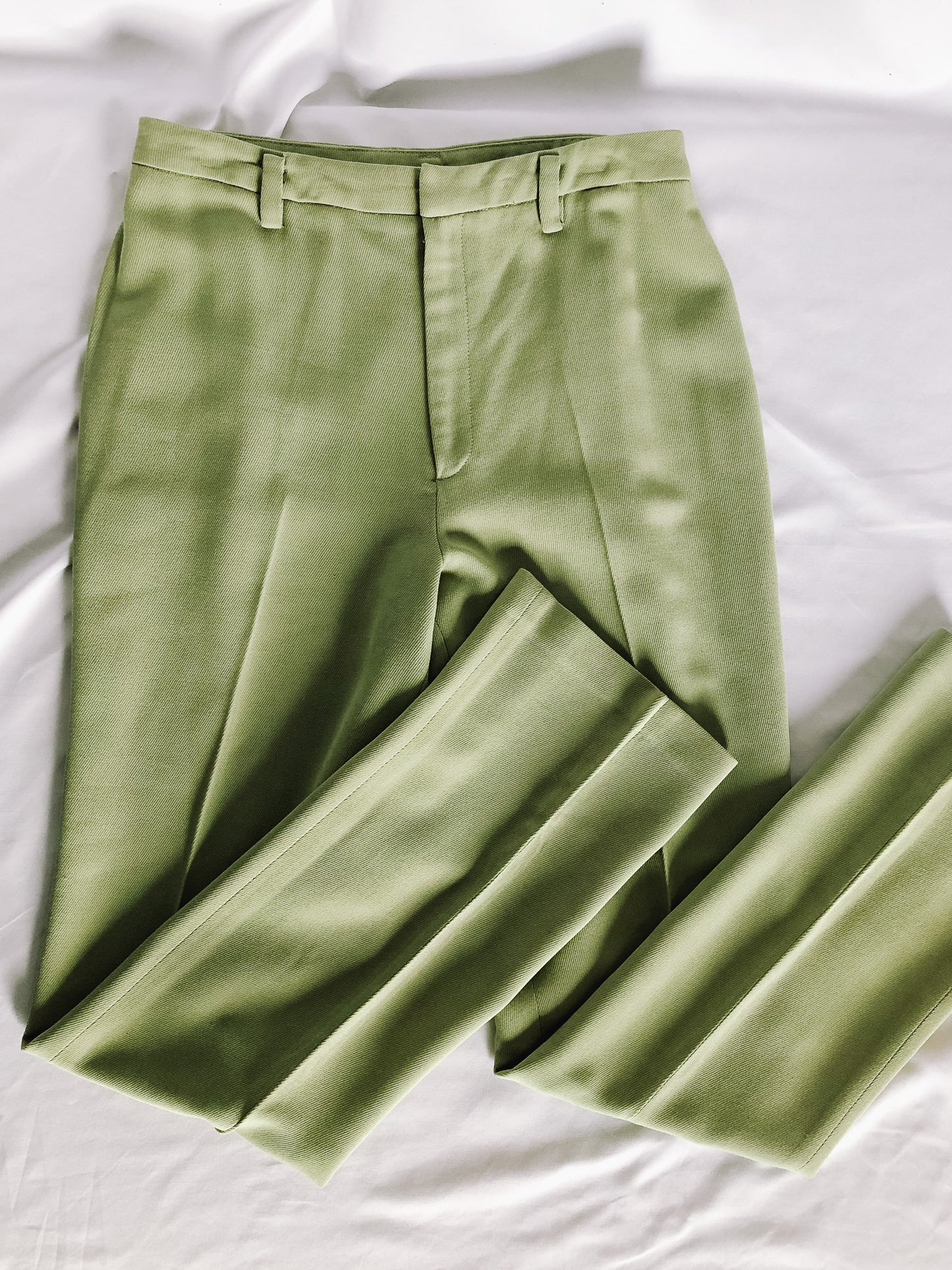 Vintage Linda Allard Ellen Tracy Sage Green Wool-Blend Women's Trousers, Sz. 6