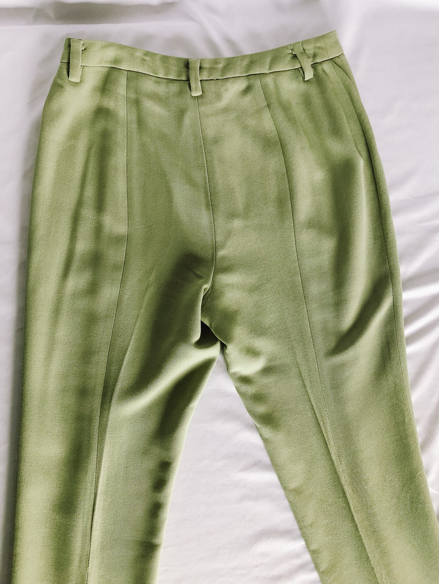 Vintage Linda Allard Ellen Tracy Sage Green Wool-Blend Women's Trousers, Sz. 6