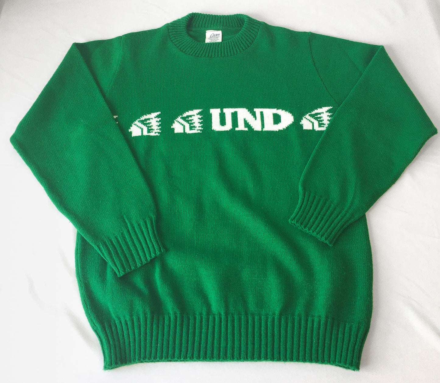Vintage UND Fighting Sioux Green/White Logo Sweater, Women's Sz. XS/S