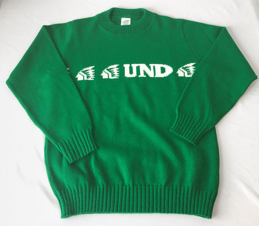 Vintage UND Fighting Sioux Green/White Logo Sweater, Women's Sz. XS/S