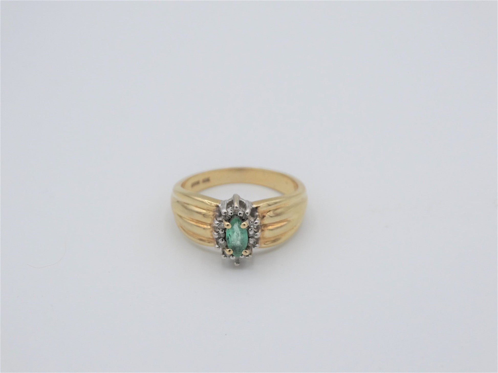Vintage Columbian 10K Emerald Diamond Estate Ring Size 6, Art Deco Estate Jewelry