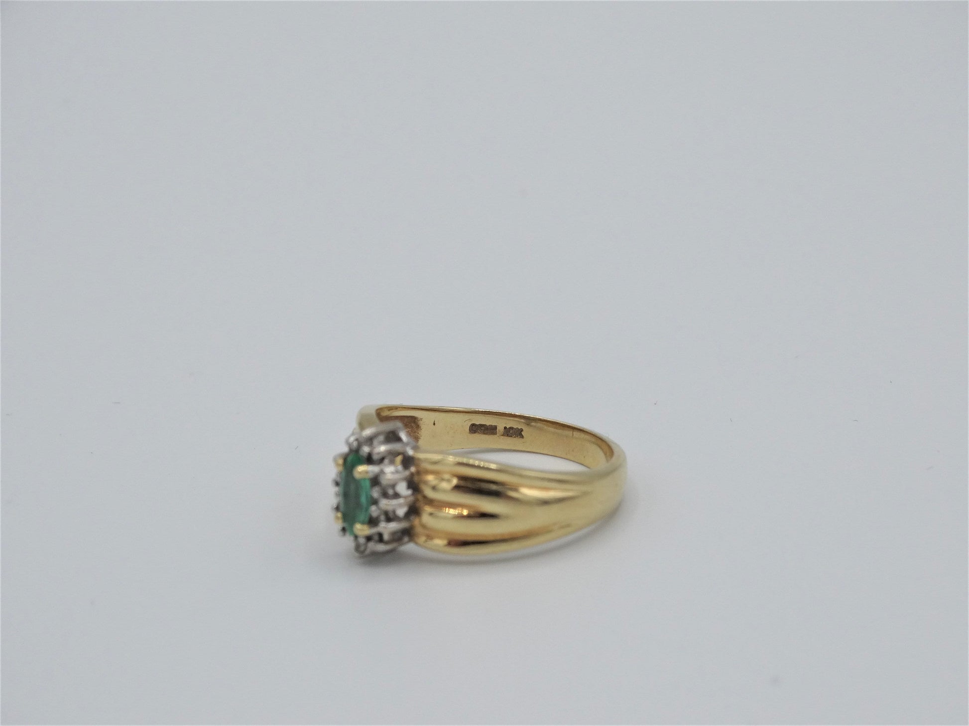 Vintage Columbian 10K Emerald Diamond Estate Ring Size 6, Art Deco Estate Jewelry