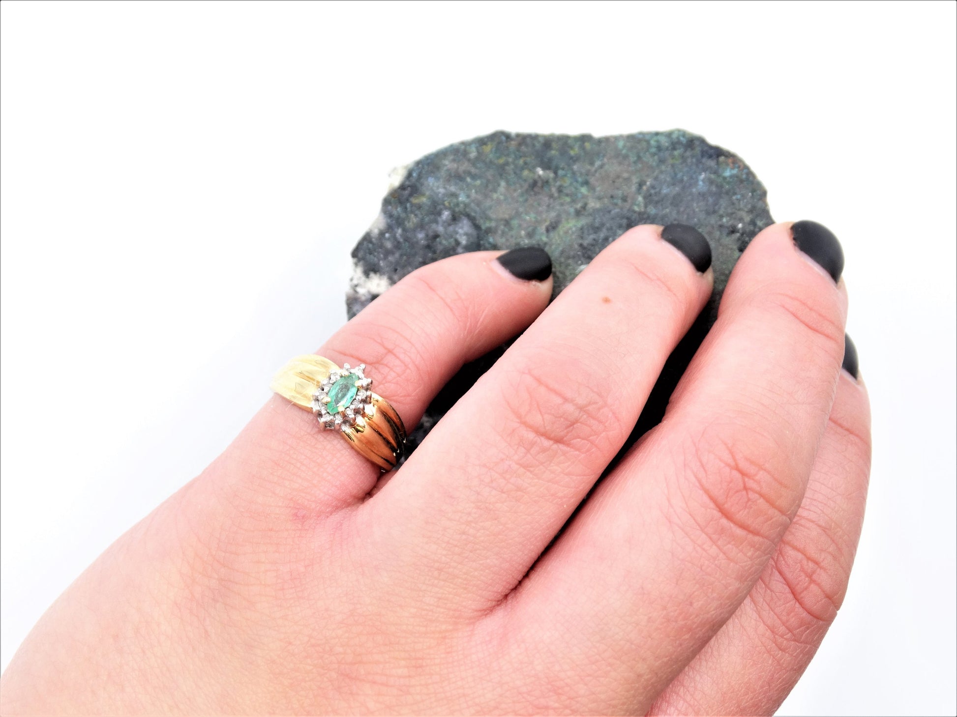 Vintage Columbian 10K Emerald Diamond Estate Ring Size 6, Art Deco Estate Jewelry