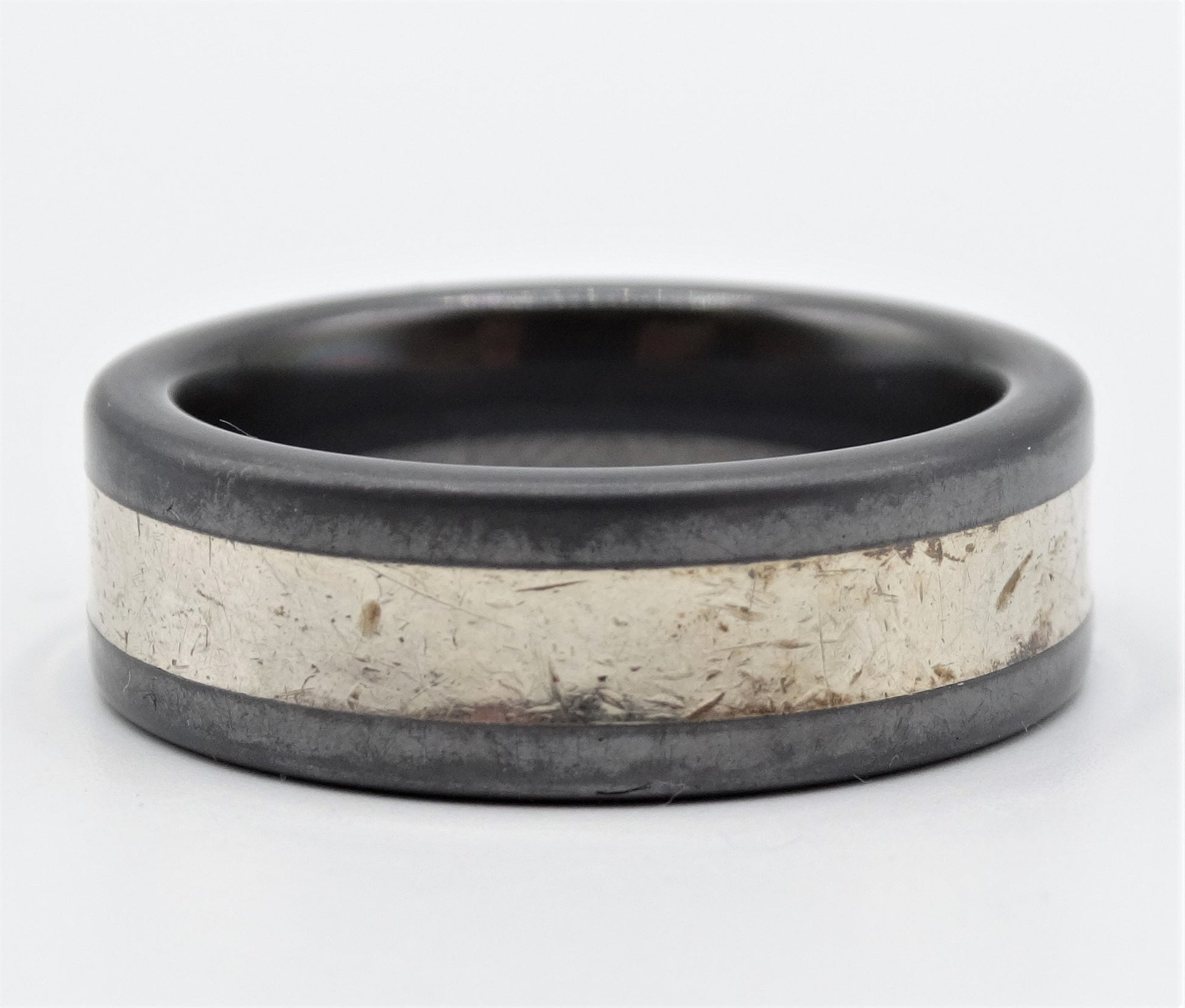 Vintage TRITON Black Diamond and Tungsten Carbide Men's Ring Band, Everyday Estate Jewelry, Ring Size 10 1/2