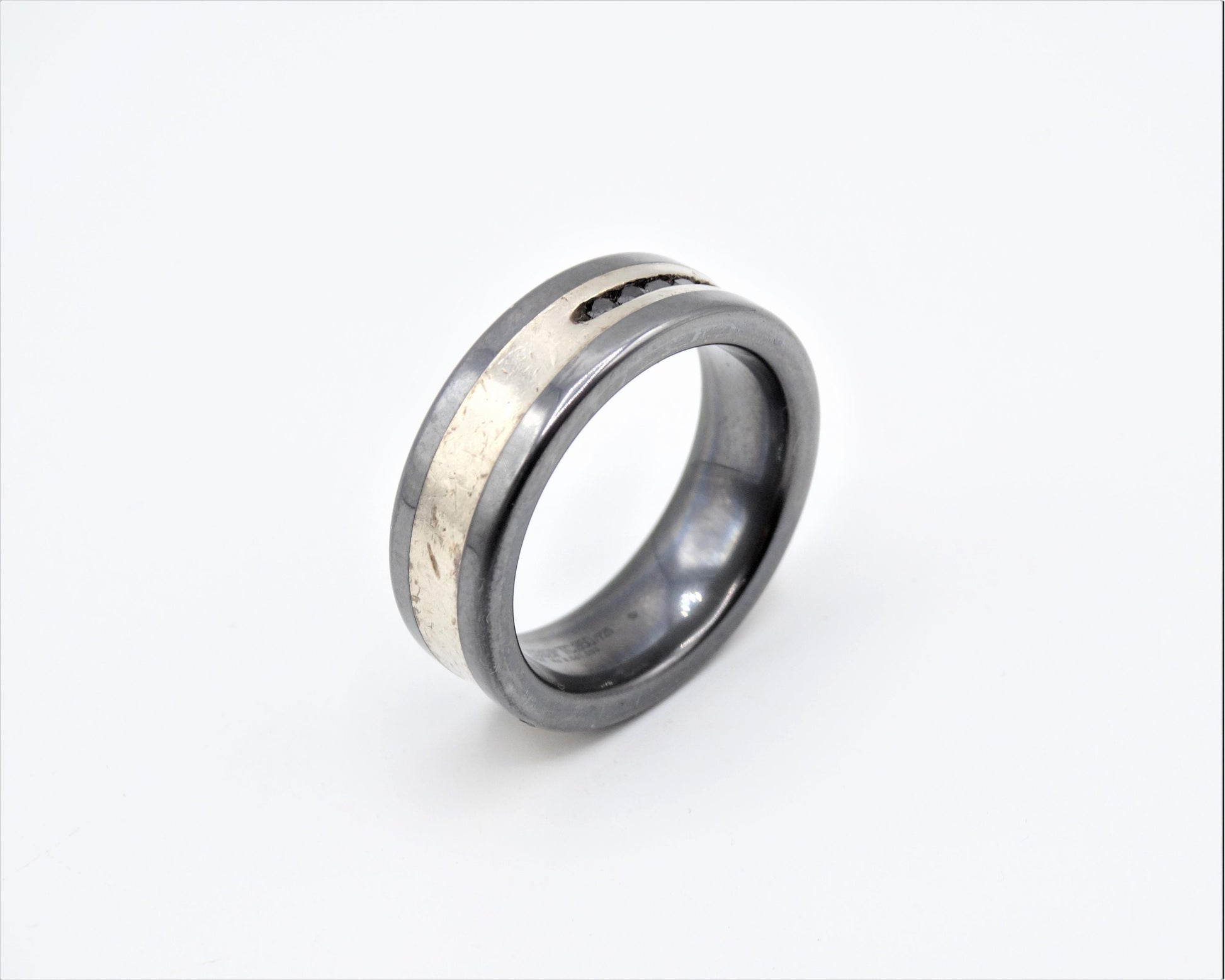 Vintage TRITON Black Diamond and Tungsten Carbide Men's Ring Band, Everyday Estate Jewelry, Ring Size 10 1/2