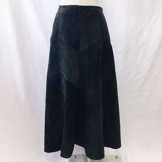 Vintage Pioneer Wear Black Leather Maxi Skirt, Vintage Sz. 12