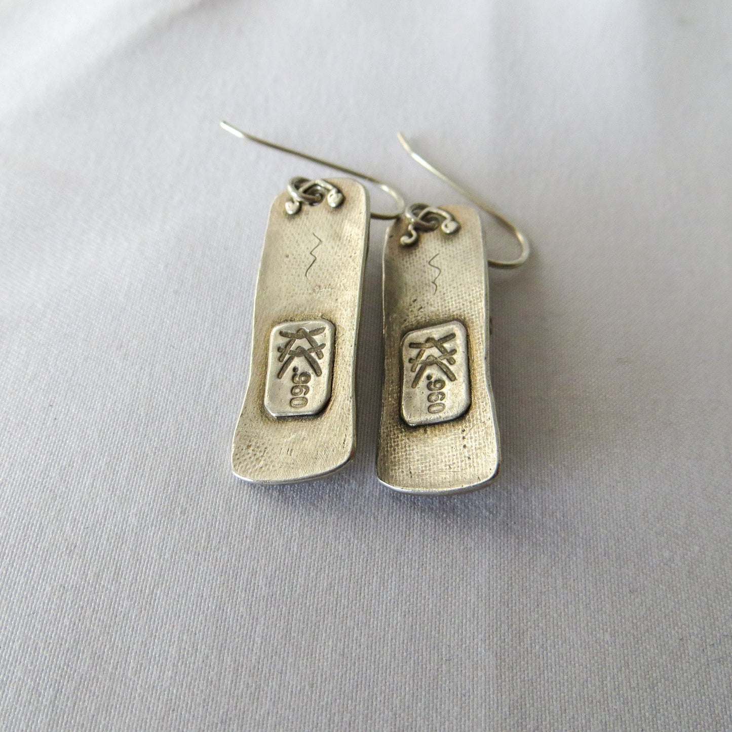 Vintage KK Signed .960 Silver Ladybug Panel Earrings