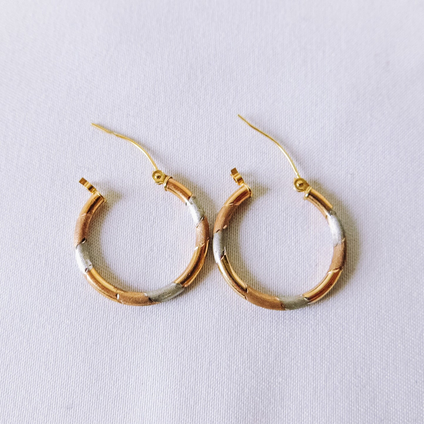 Vintage 90's 14k Gold Filled Tri-Tone Hoop Earrings, Cute Retro Jewelry