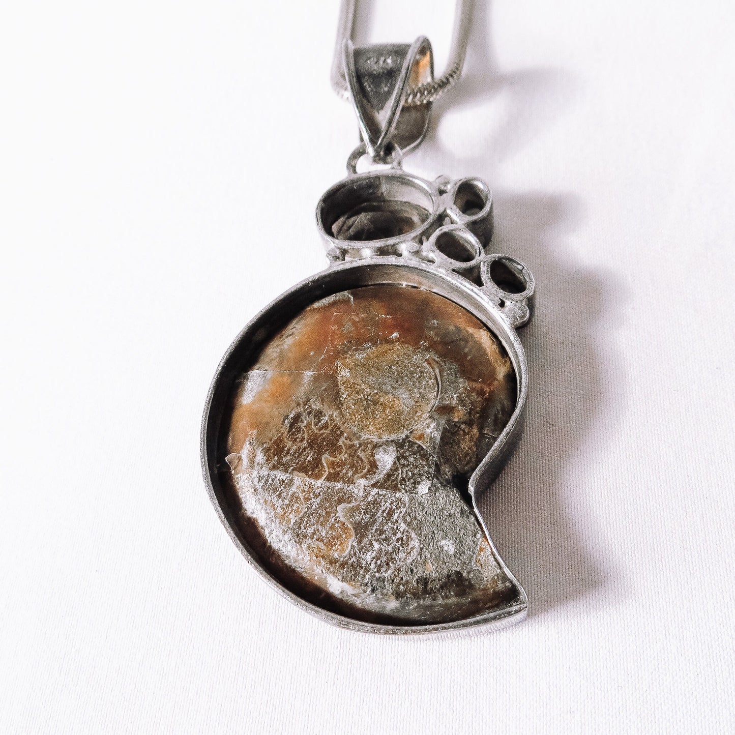 Vintage 925 Shell Fossil Pendant Necklace, 925 Silver Chain, Unique Jewelry