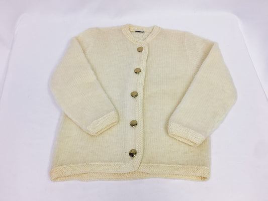Vintage Cream/Off-White Wool-Mohair Blend Button Cardigan
