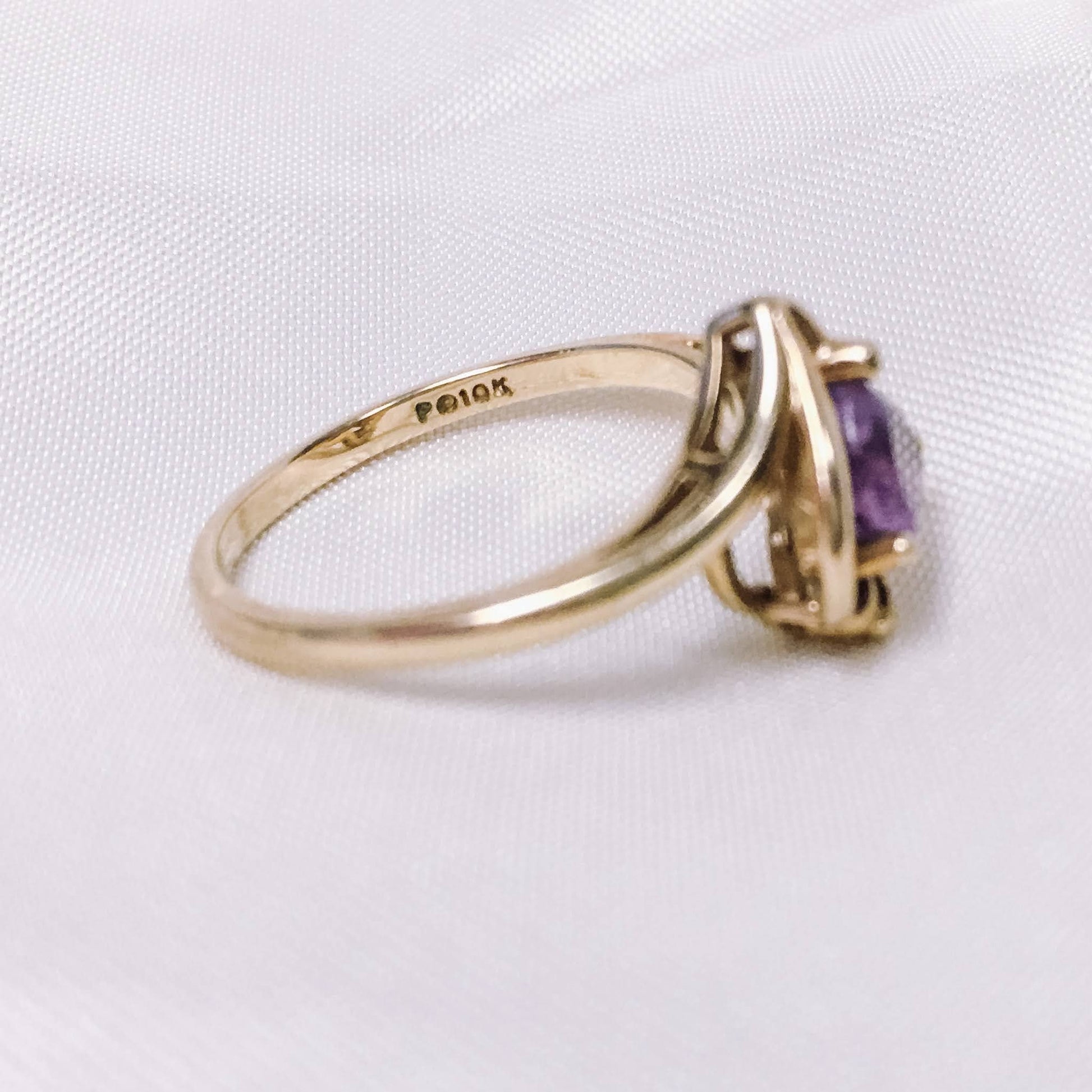 Vintage 1980's 10k Amethyst Heart Ring, Vintage Gold Engagement/Promise Ring, Size 6