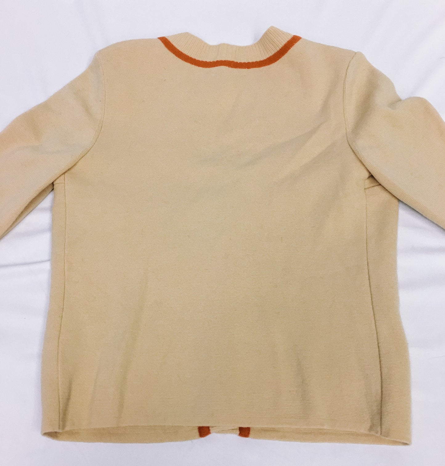 Vintage Italian Pavilion 100% Wool Beige and Orange Button Cardigan Sweater, Sz. Vintage 14, Made in Italy