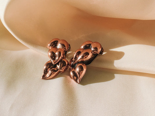 Vintage Renoir Copper Tone Leaf Earrings, Vintage Clip on Earrings