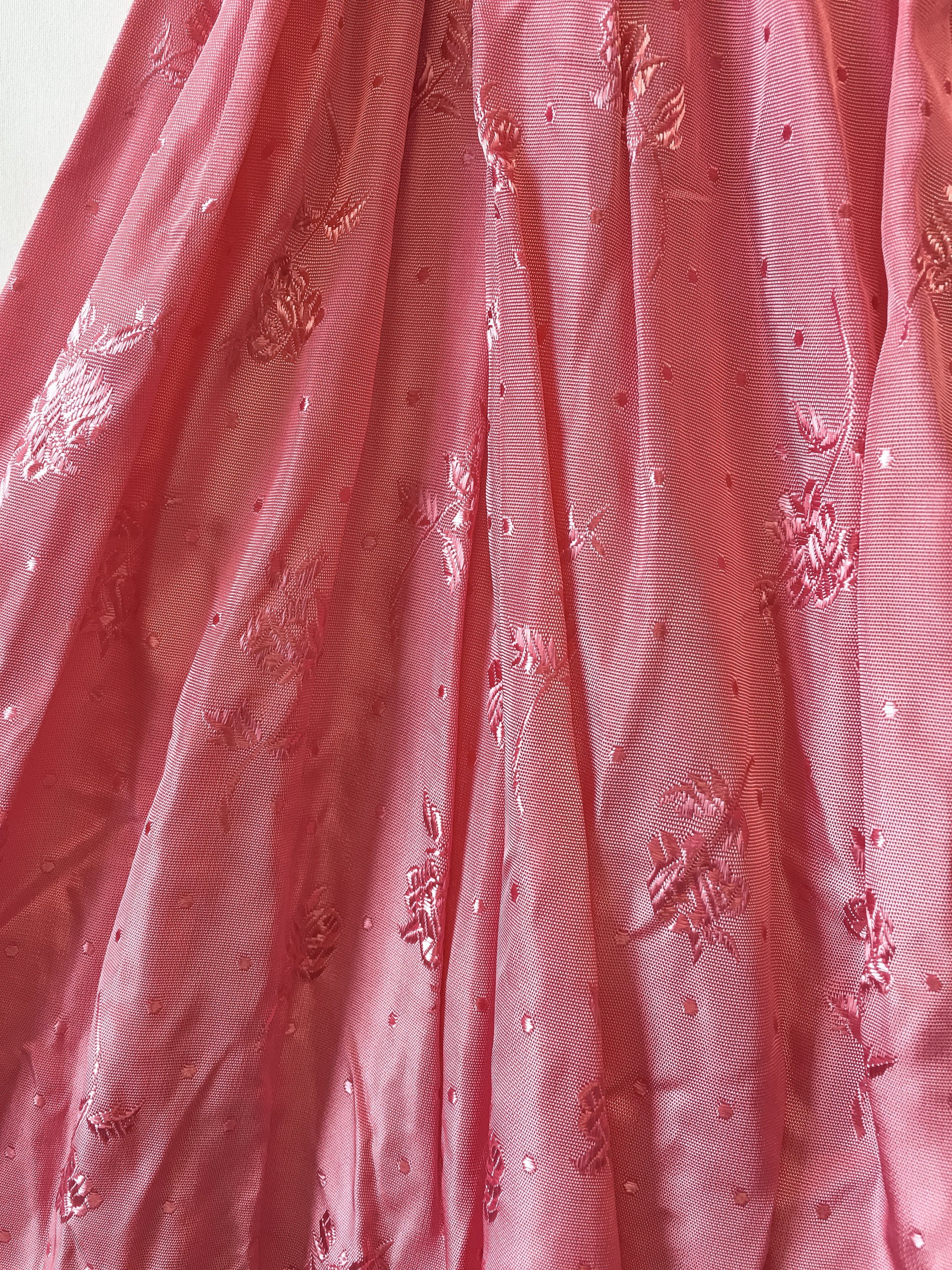 Vintage 80s Pink Floral Patterned Puff Sleeve Dress with Detachable Belt, Made in USA, Vintage 80s Bridgerton Inspired Prom/Party Dress