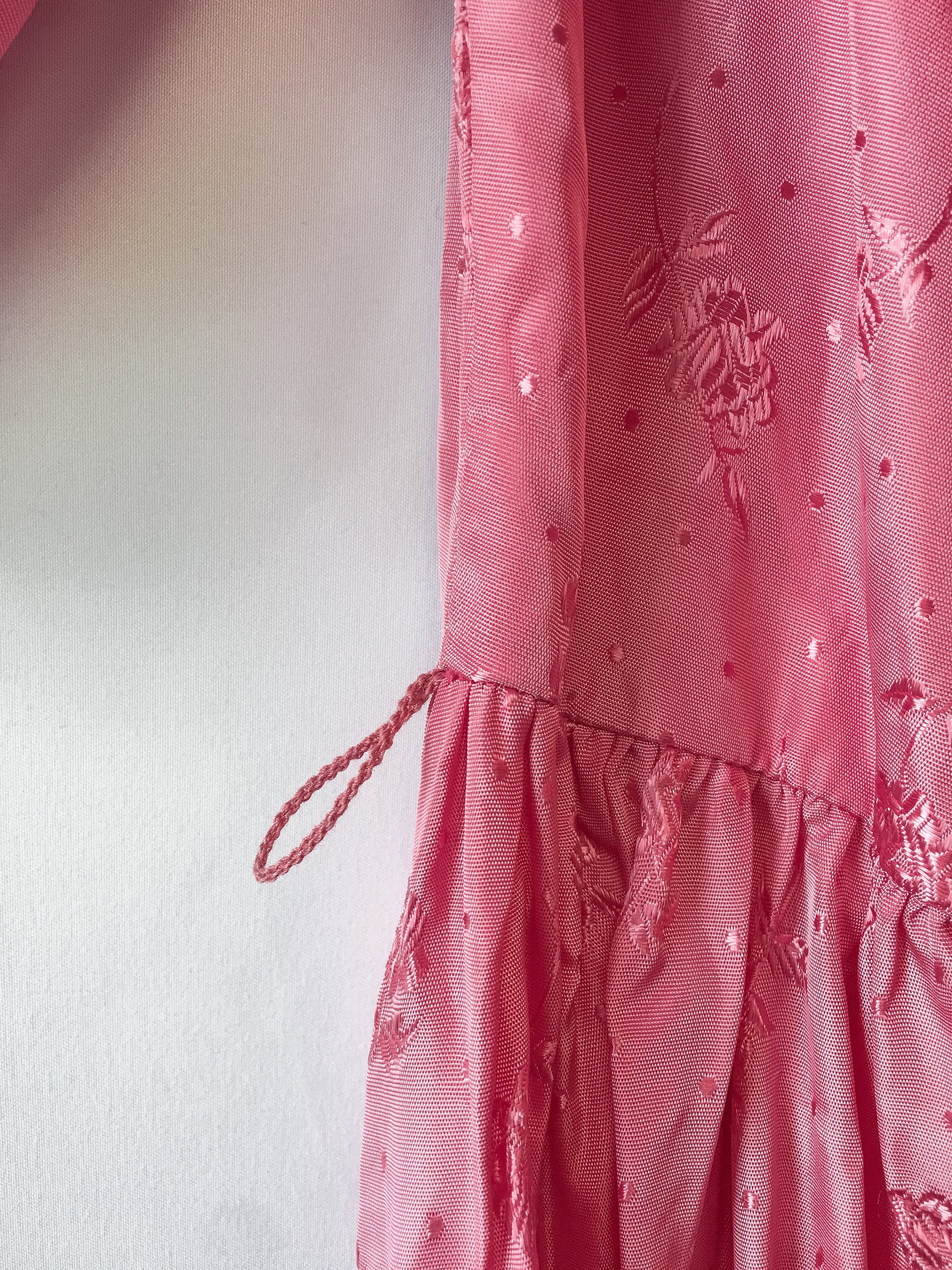 Vintage 80s Pink Floral Patterned Puff Sleeve Dress with Detachable Belt, Made in USA, Vintage 80s Bridgerton Inspired Prom/Party Dress