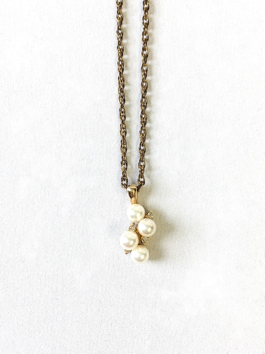 Vintage White Topaz and Pearl 14k Pendant on a 12k Gold Filled Chain, Beautiful Pearl Cluster Necklace