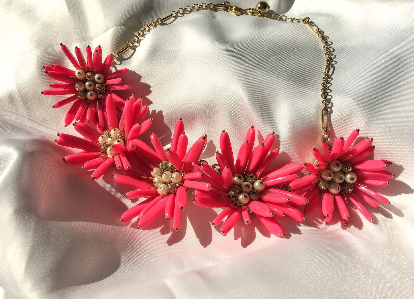 Rare Kate Spade Pink Daisy Chain Statement Necklace, Vintage Bulky Jewelry, Barbiecore