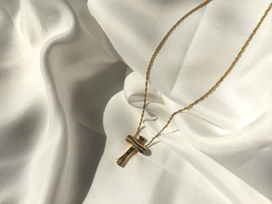 Vintage 14k Gold Cross on 14k Gold Chain, Abstract Cross, Unidentified Makers Mark