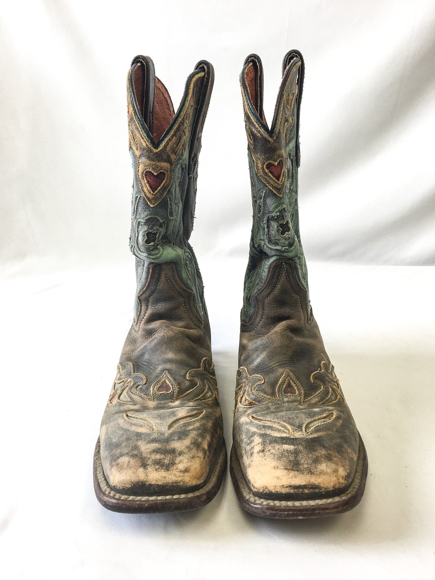 Vintage Inspired Dan Post Floral and Heart Detailed Cowboy Boots, Style #2914, Women's Sz. 9