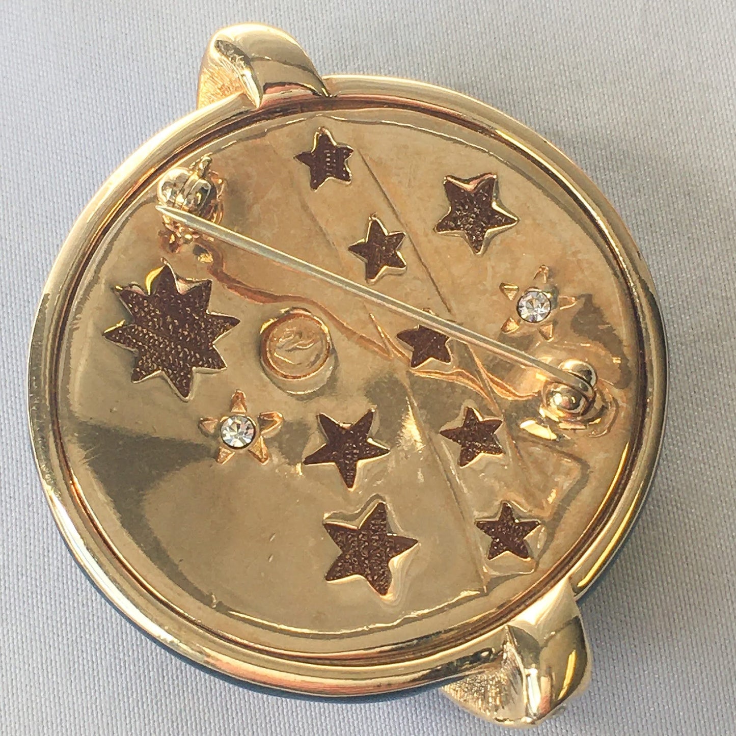 Vintage SWAROVSKI Beautiful Teal and Gold Tone Celestial Swarovski Crystal Brooch, Beautiful Vintage Space Pin