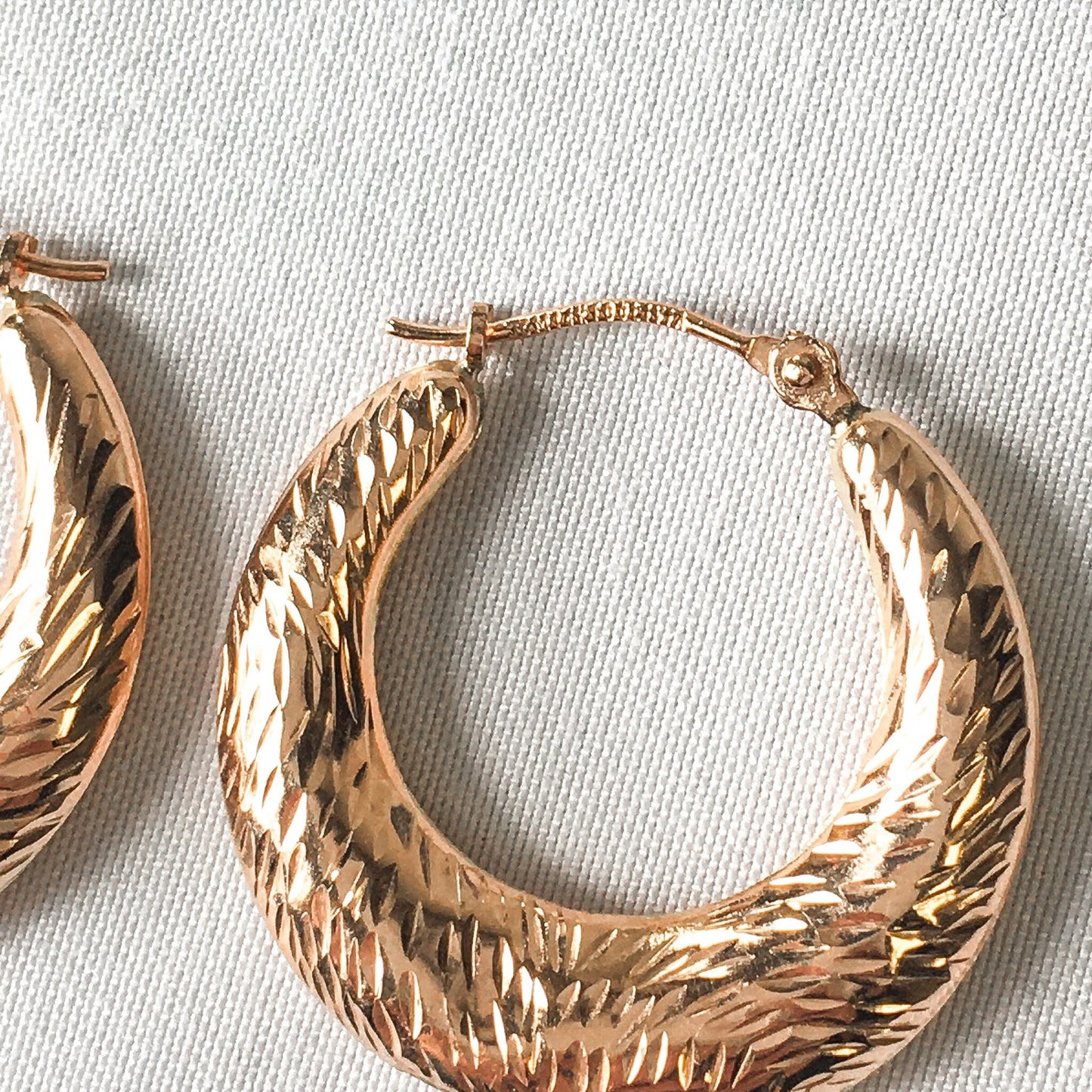 Vintage JCM Bolivia 14k Gold Textured Gold Hoop Earrings, Vintage Hoops