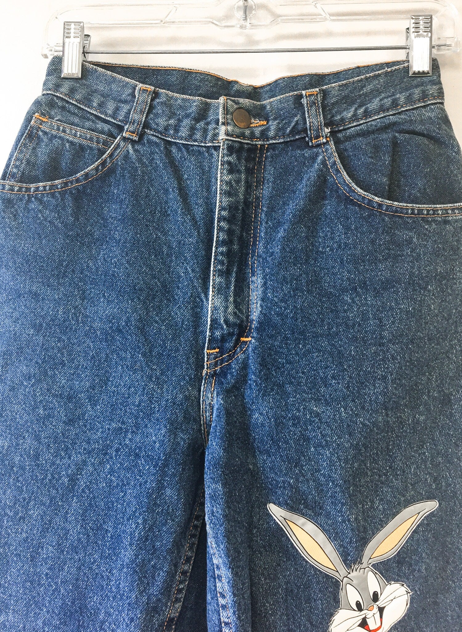 Vintage 90s Quips Looney Tunes Bugs Bunny Medium Wash Denim Jeans, Women's Sz. 7/8, Vintage Looney Tunes