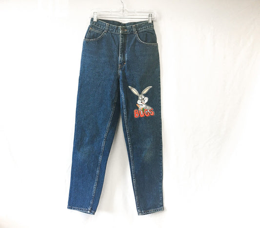 Vintage 90s Quips Looney Tunes Bugs Bunny Medium Wash Denim Jeans, Women's Sz. 7/8, Vintage Looney Tunes