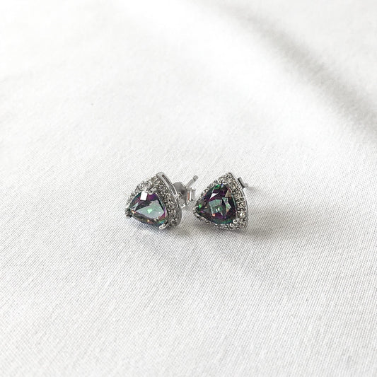 Vintage Inspired Mystic Quartz and Diamond Accent 925 Sterling Silver Stud Earrings, Vintage Gemstone Earrings