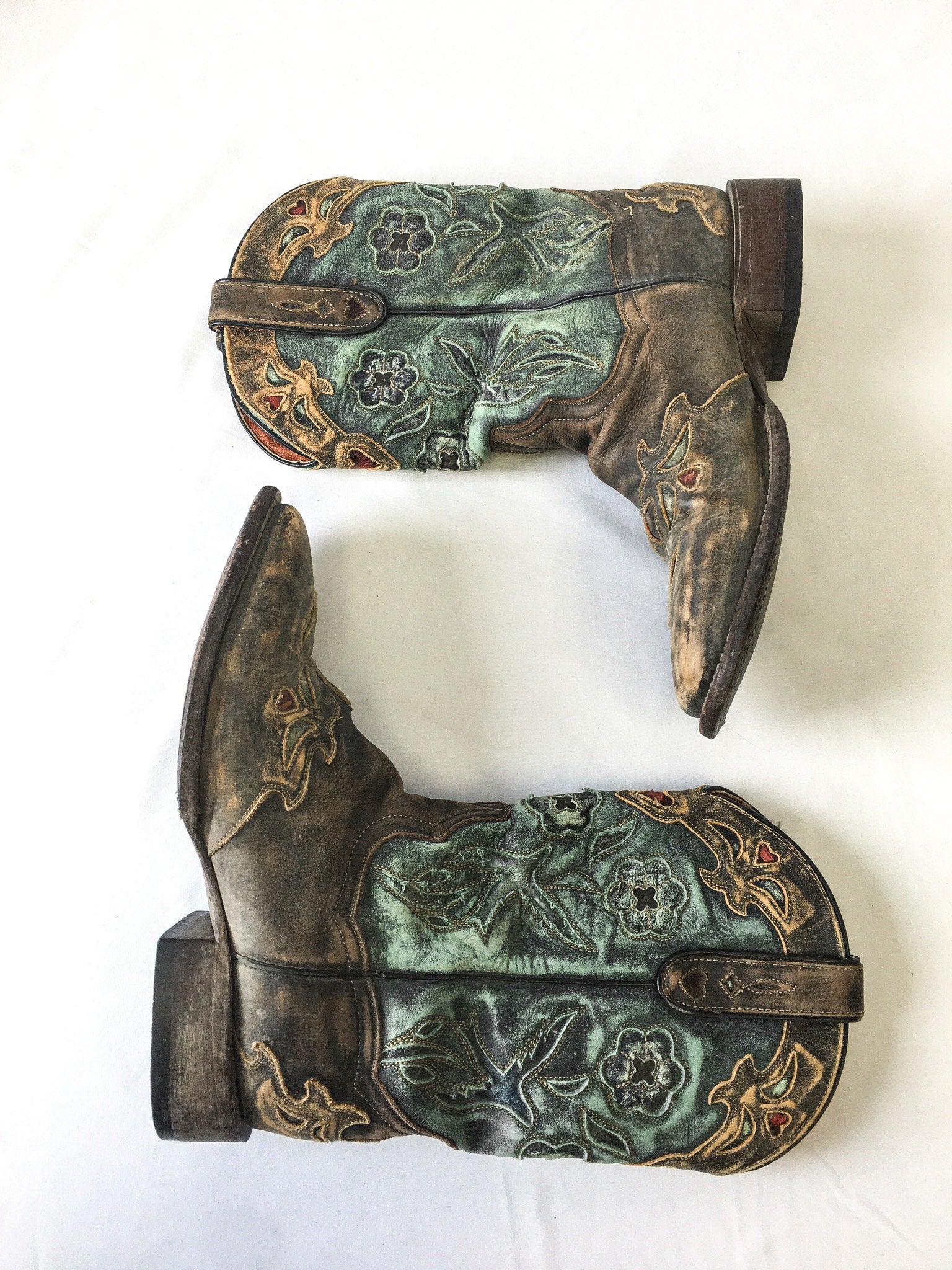 Vintage Inspired Dan Post Floral and Heart Detailed Cowboy Boots, Style #2914, Women's Sz. 9