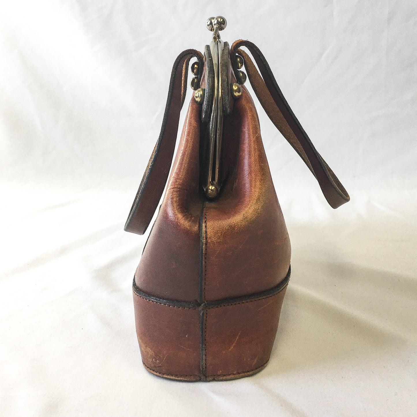 Vintage 60s Etienne Aigner Handmade Brown Leather Top Handle Satchel, 60s Leather Handbag